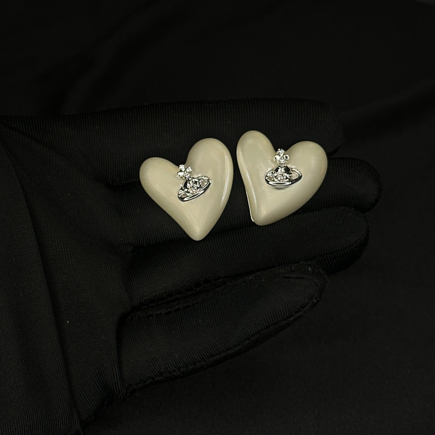 Pearl Diamante Heart Earrings