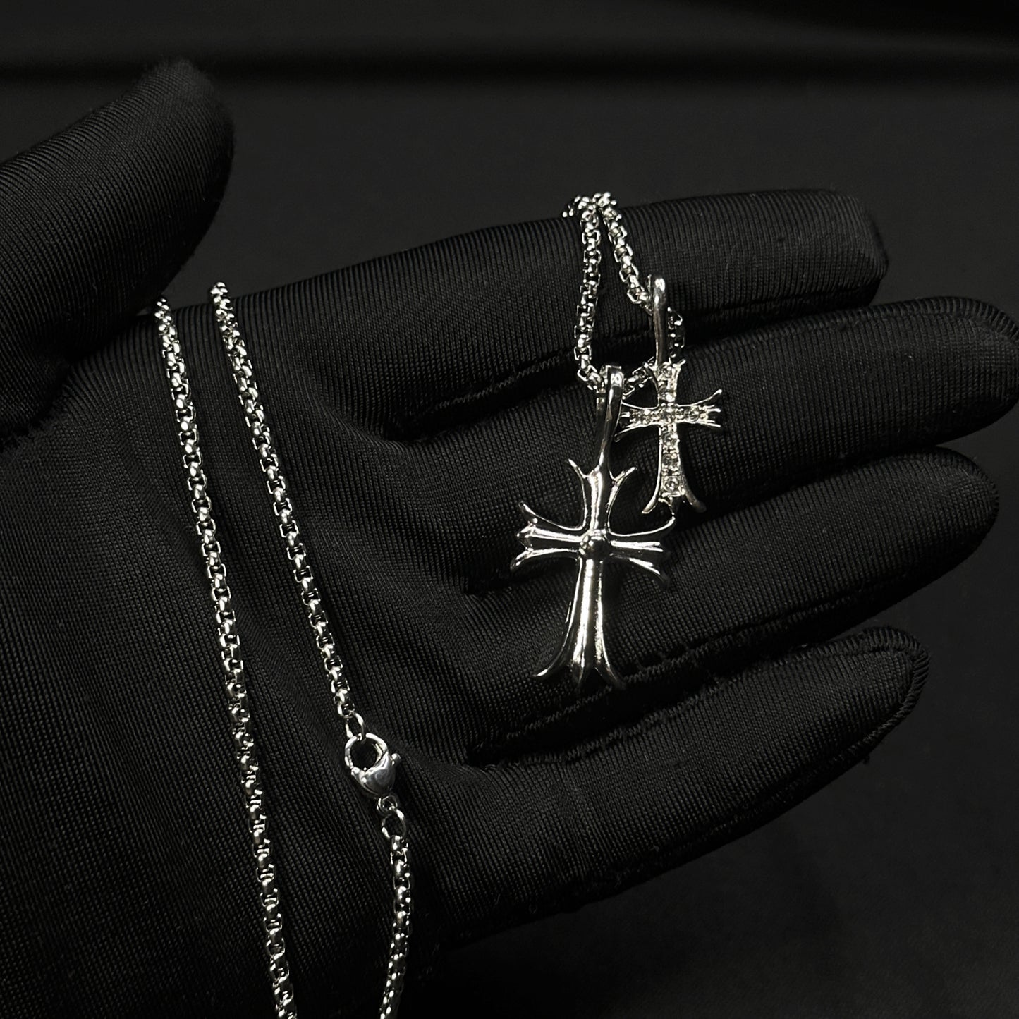 Chrome Double Cross Pendant