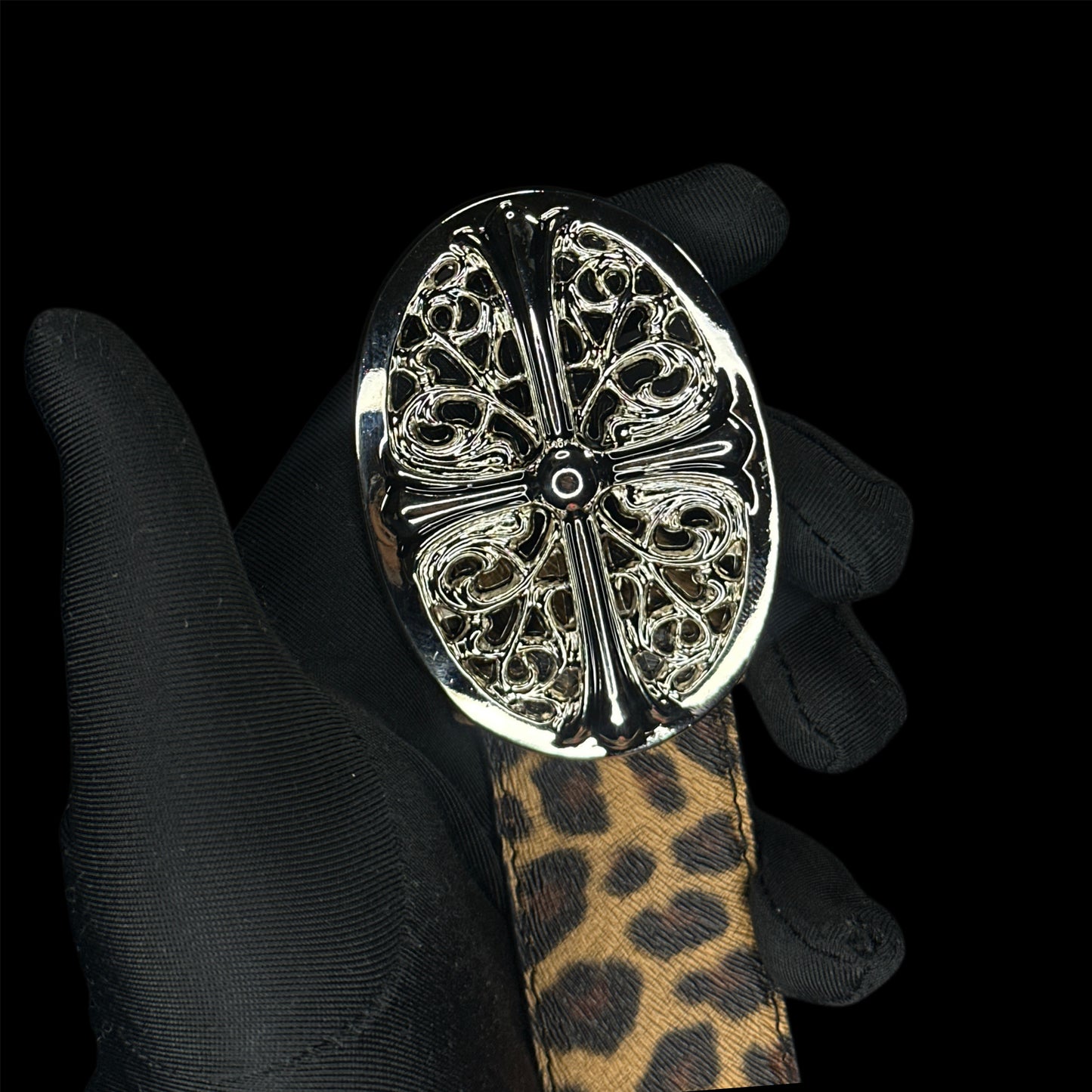 Chrome Oval Leopard Belt