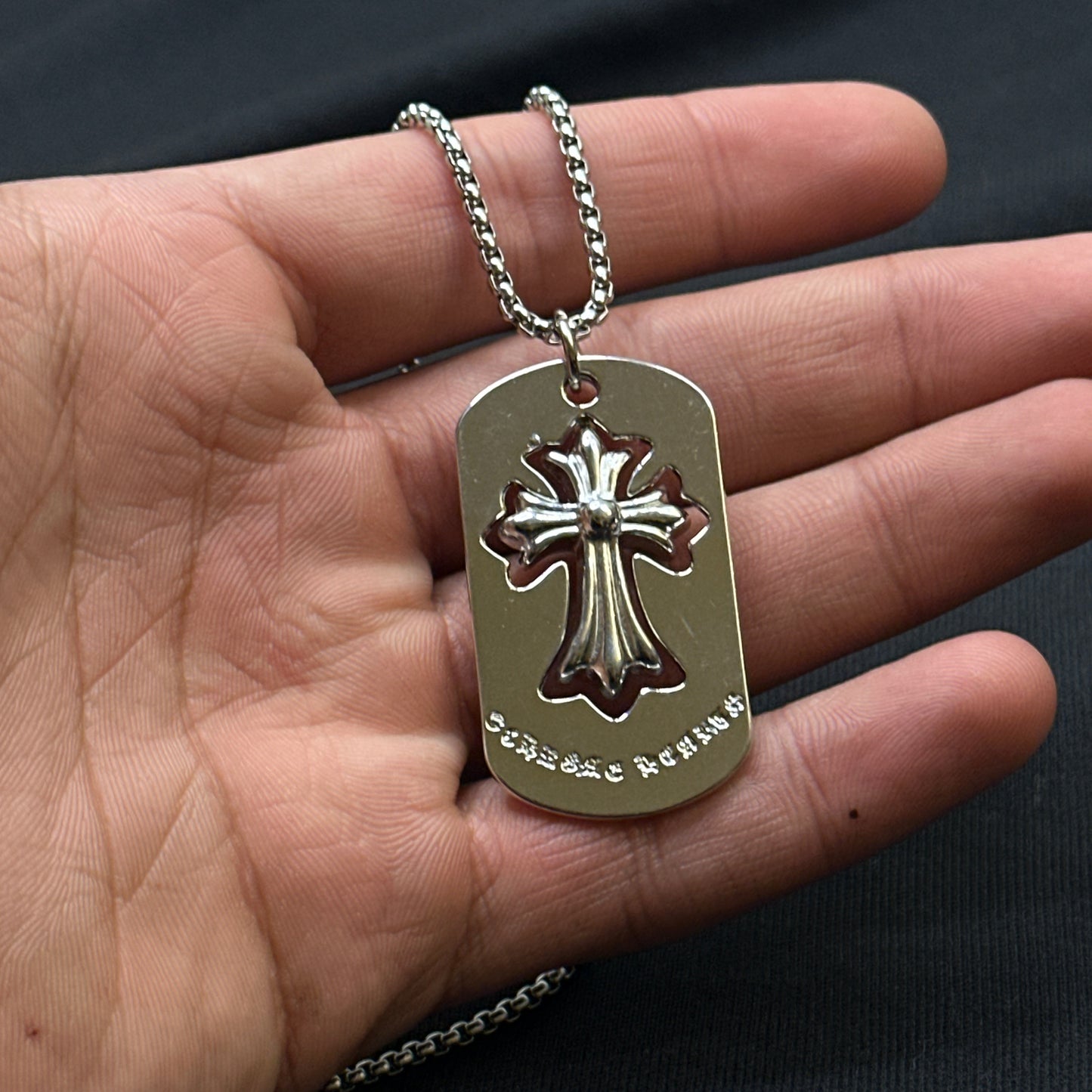 Chrome Cross Tag Pendant