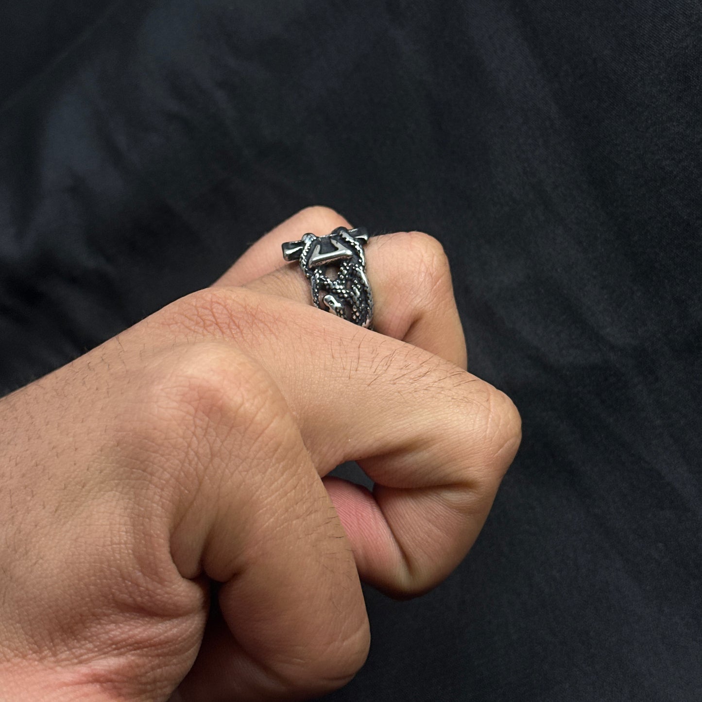 Cross snake ring
