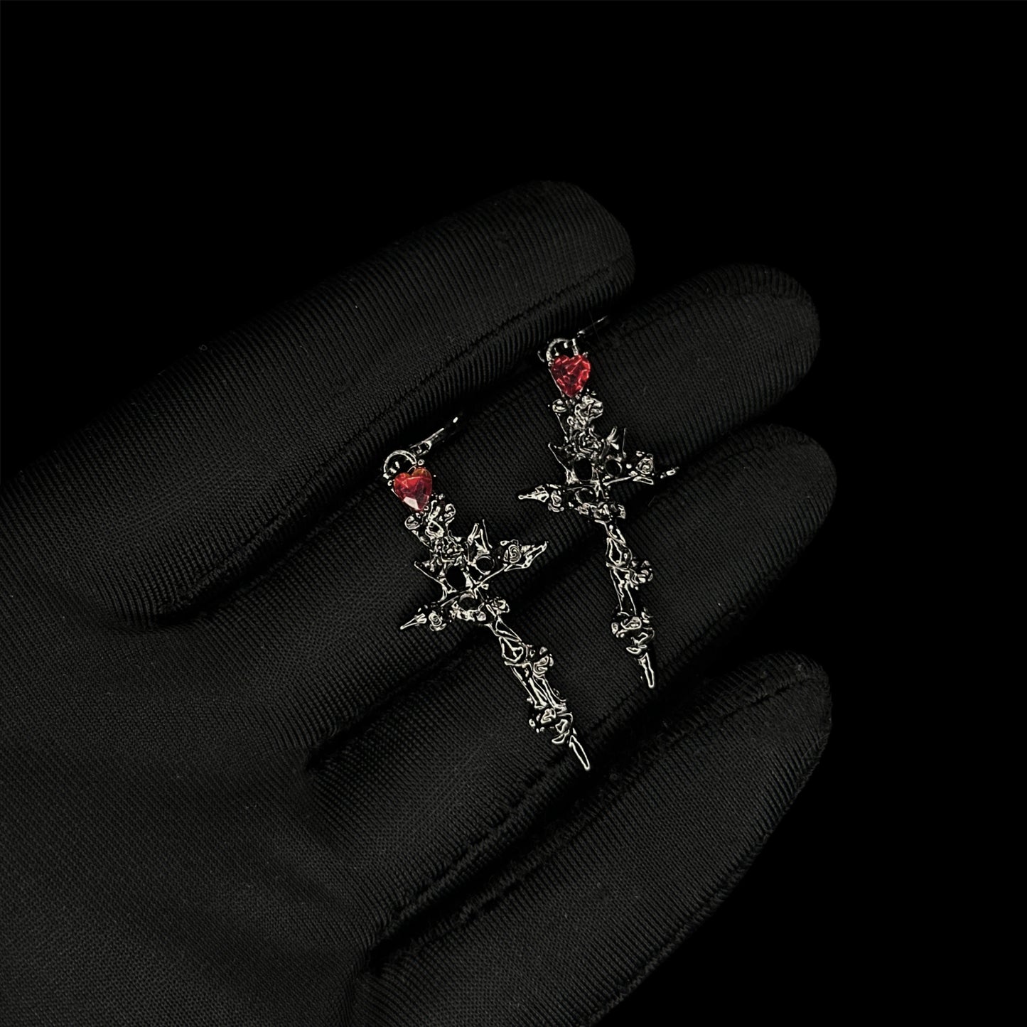 Molten Rose Cross Earrings