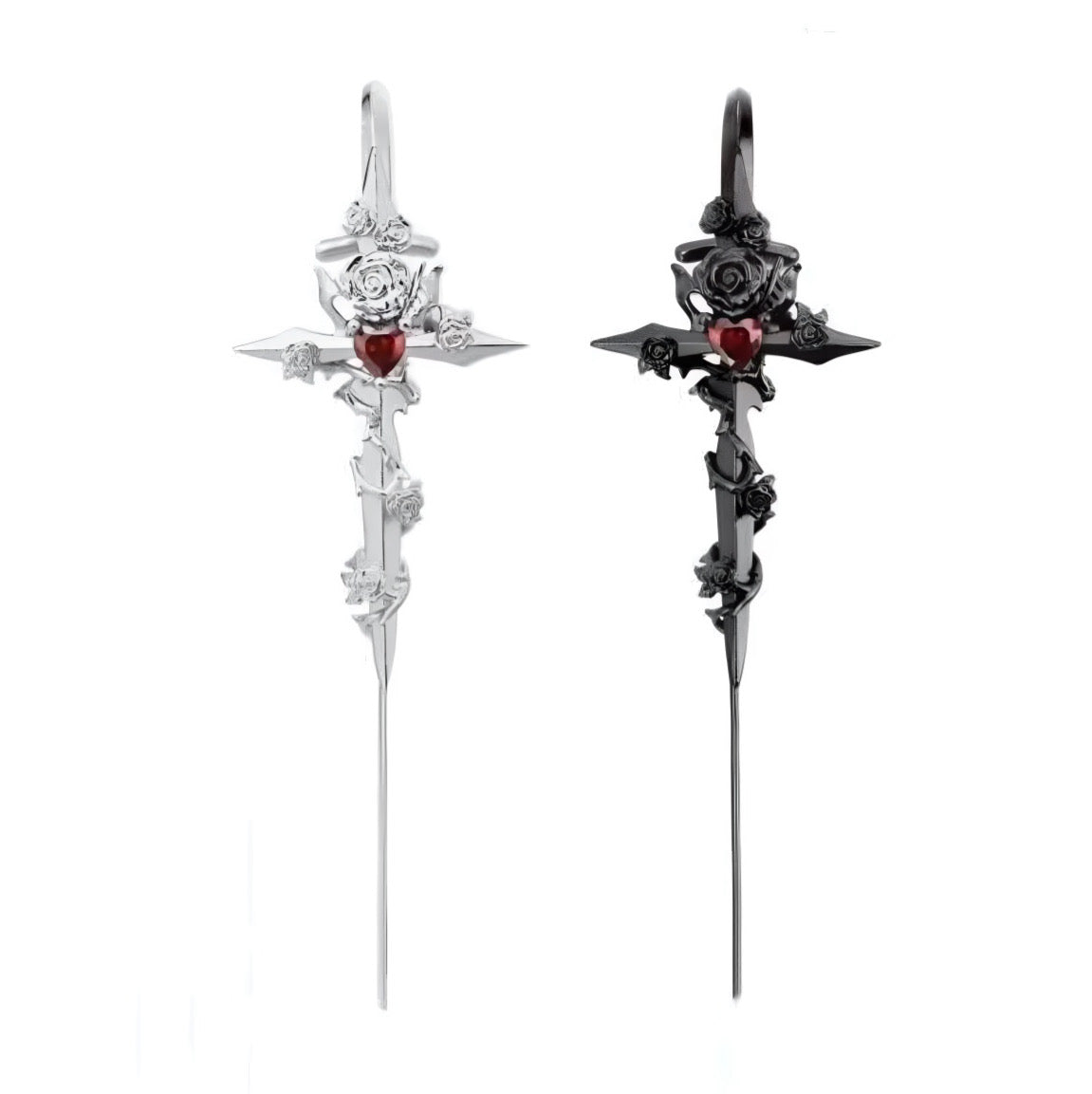 Goth Rose Heart Earpins