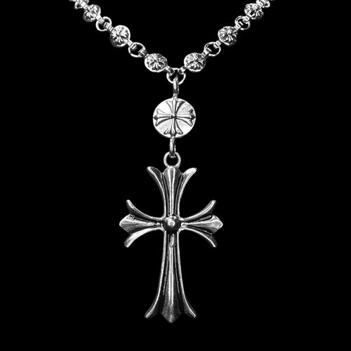 Chrome Big Cross Rosary Necklace