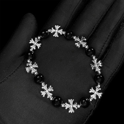 Chrome Rosary Bead Bracelet