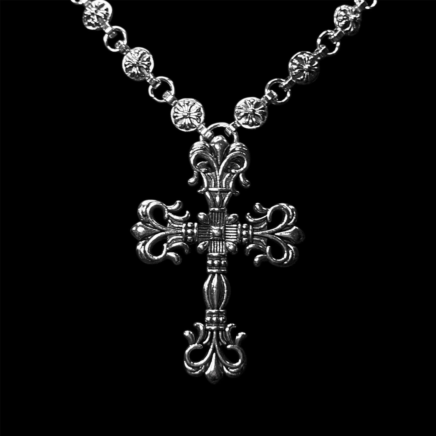 Chrome Filigree Rosary Necklace