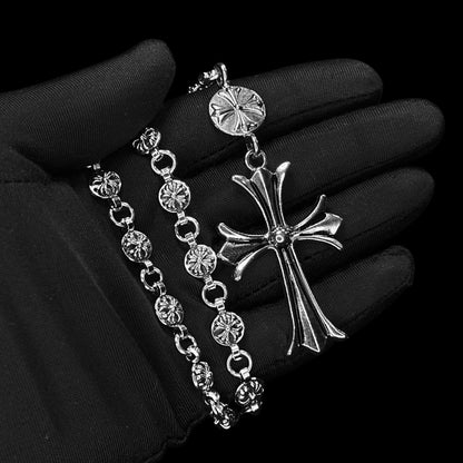 Chrome Big Cross Rosary Necklace