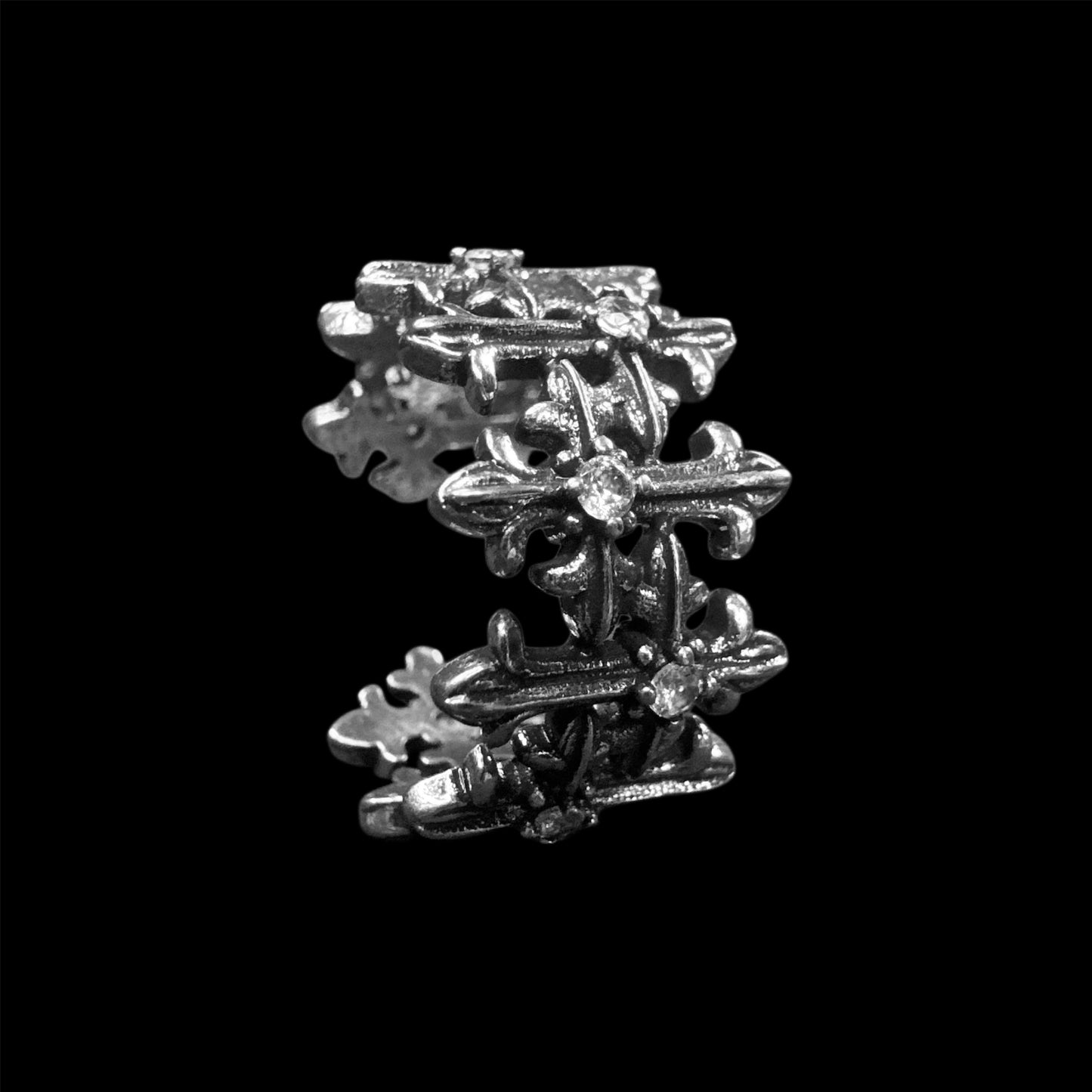 Chrome Cemetery Cross Ring
