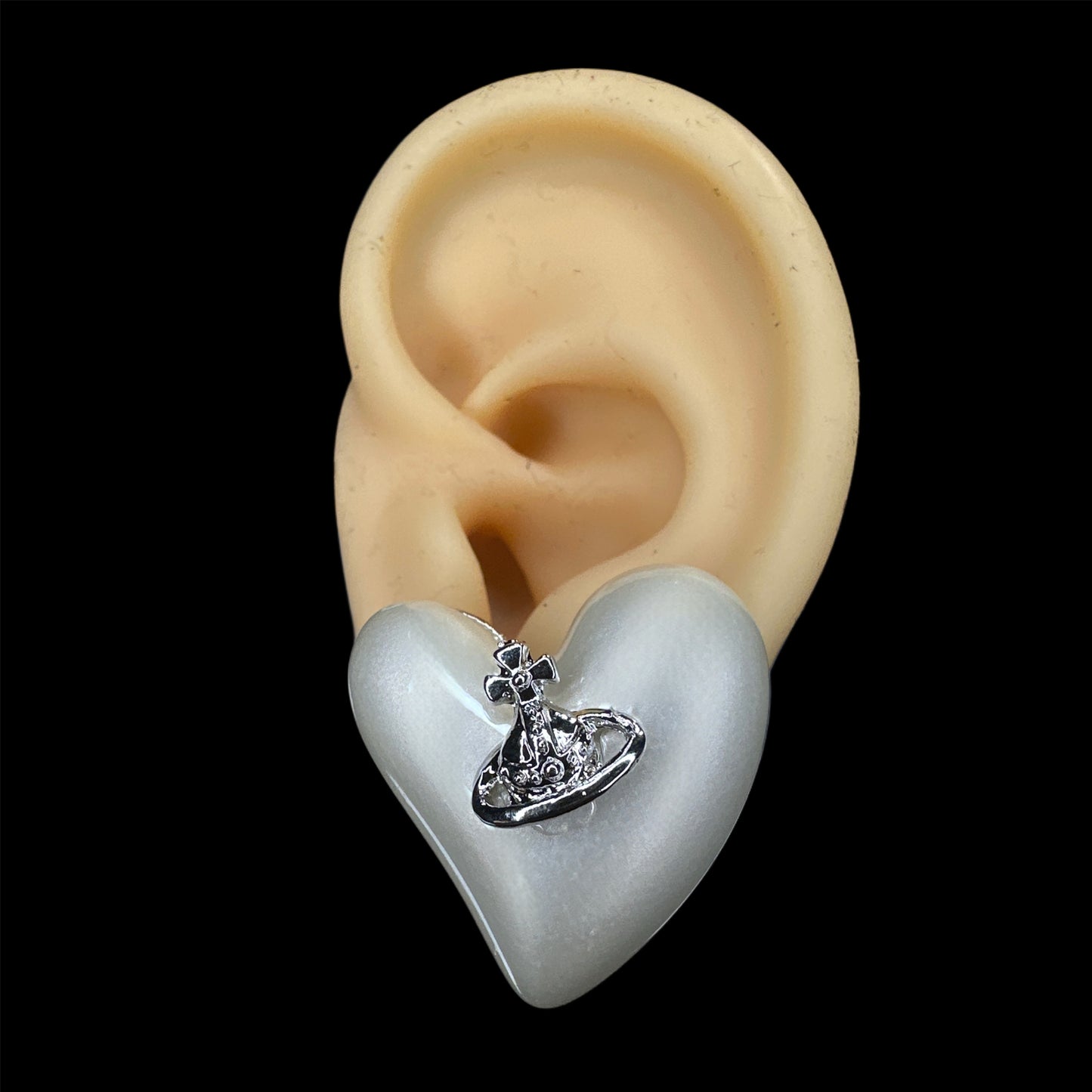 Pearl Diamante Heart Earrings