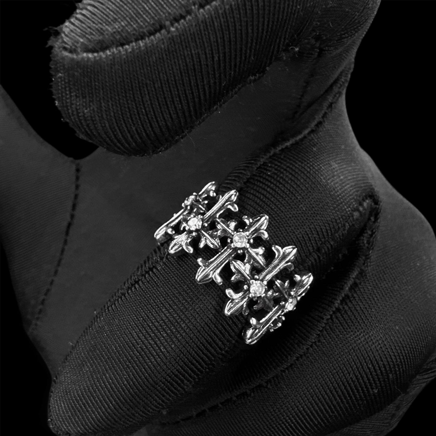 Chrome Cemetery Cross Ring