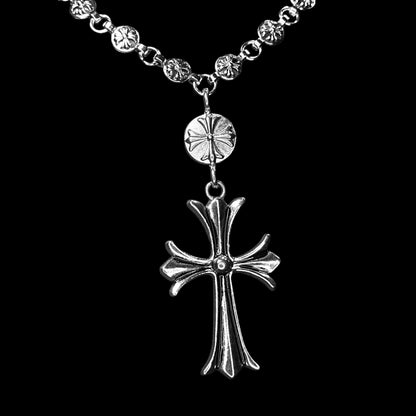 Chrome Big Cross Rosary Necklace
