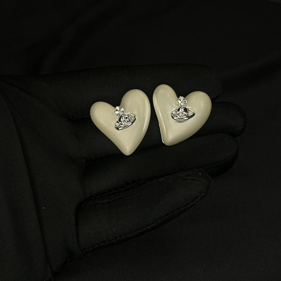 Pearl Diamante Heart Earrings