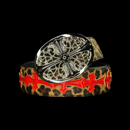 Chrome Oval Leopard Belt