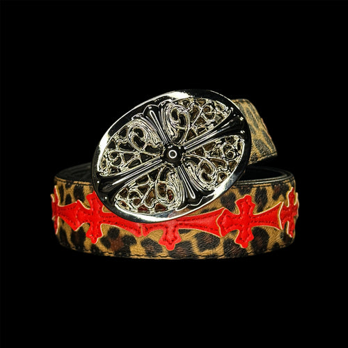 Chrome Oval Leopard Belt