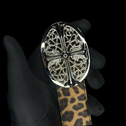 Chrome Oval Leopard Belt