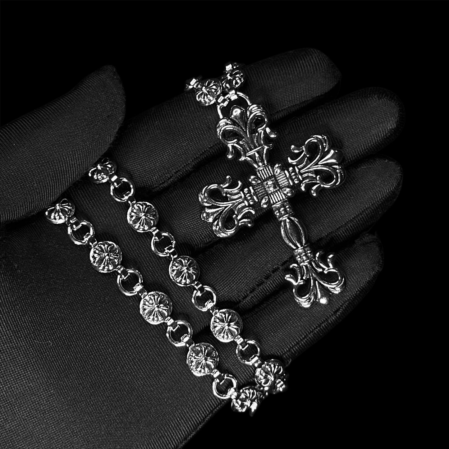 Chrome Filigree Rosary Necklace