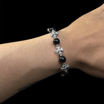 Chrome Rosary Bead Bracelet