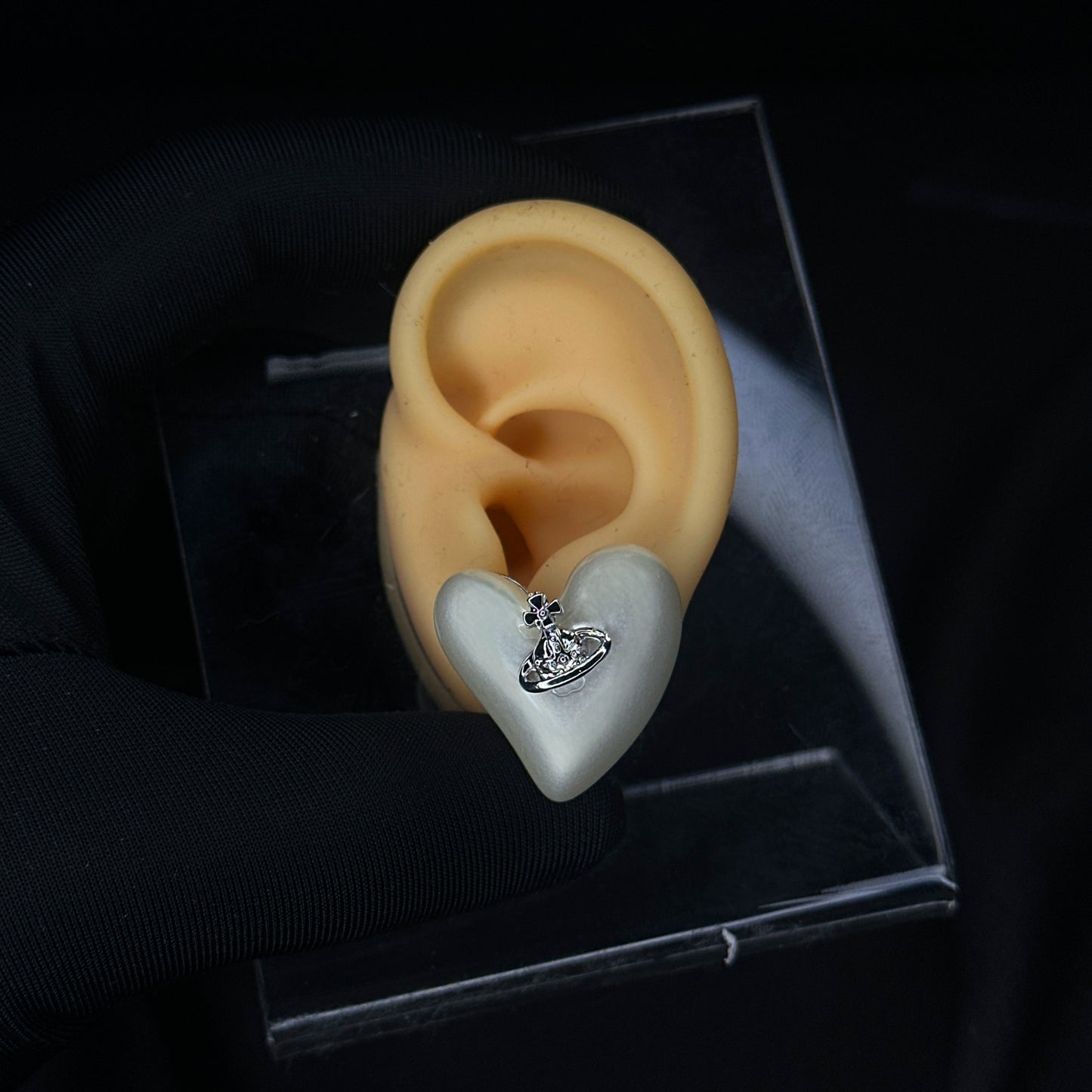 Pearl Diamante Heart Earrings