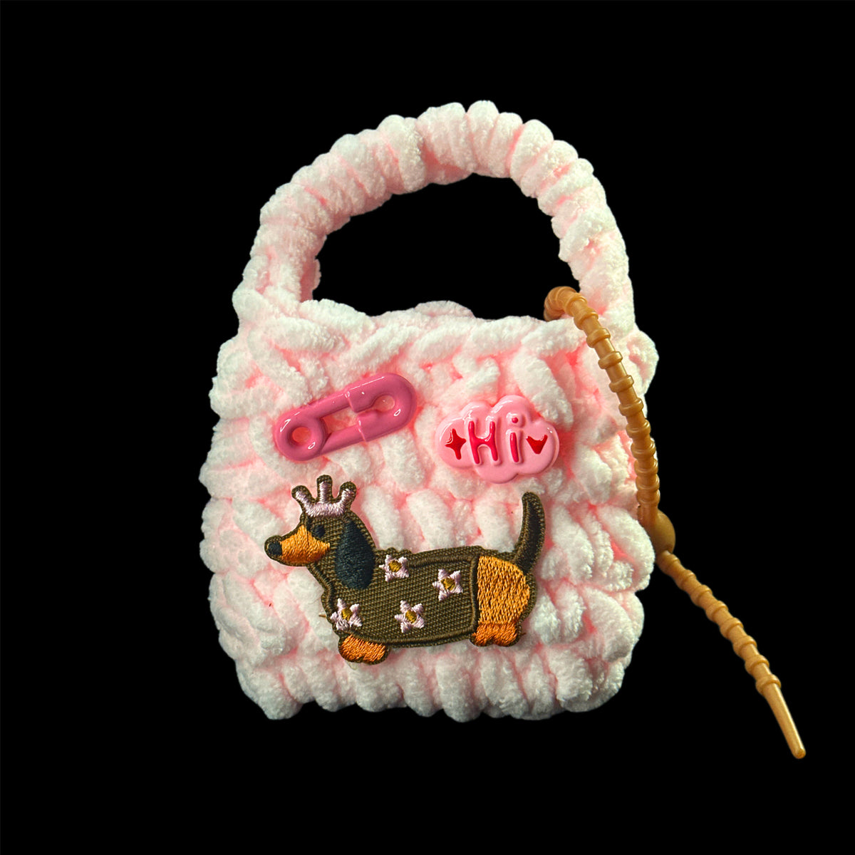 Cozy Pup Crochet Pouch (Light Pink)