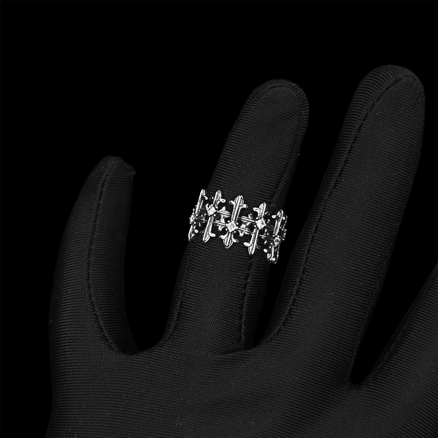 Chrome Cemetery Cross Ring