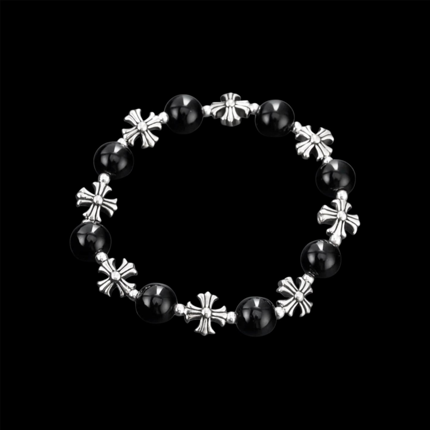 Chrome Rosary Bead Bracelet