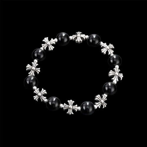 Chrome Rosary Bead Bracelet