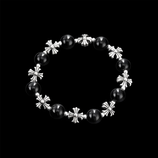 Chrome Rosary Bead Bracelet