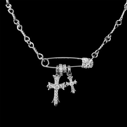 CH Safety Pin & Pavé Cross Charm Stack Pendant