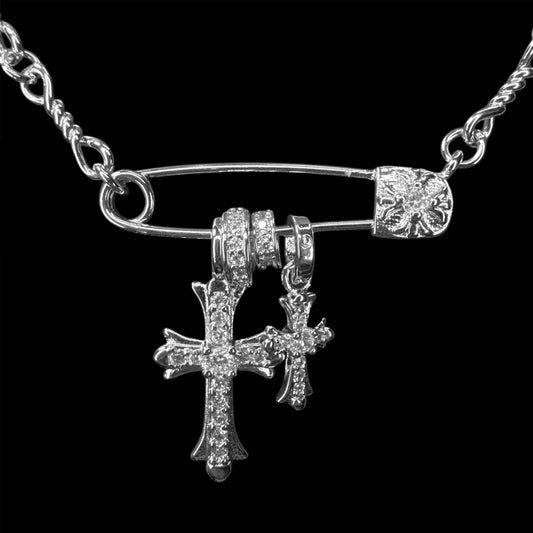 CH Safety Pin & Pavé Cross Charm Stack Pendant