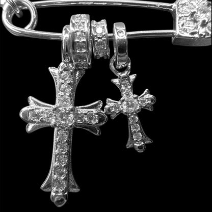 CH Safety Pin & Pavé Cross Charm Stack Pendant