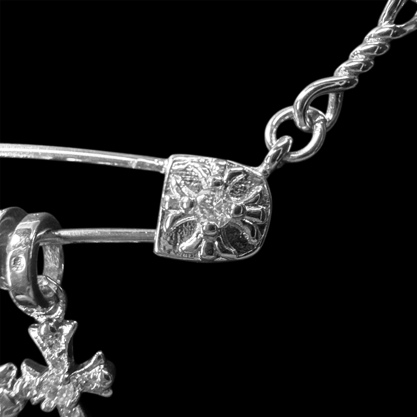 CH Safety Pin & Pavé Cross Charm Stack Pendant