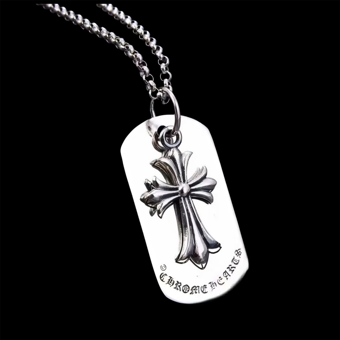 Chrome Cross Tag Pendant