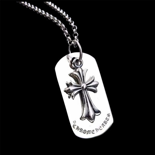 Chrome Cross Tag Pendant