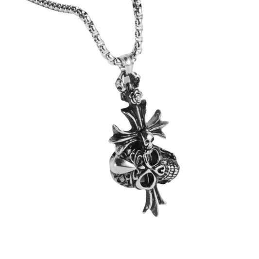 Chrome Skull Cross Pendant