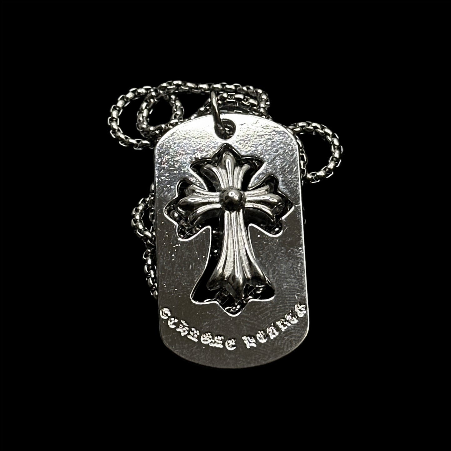 Chrome Cross Tag Pendant