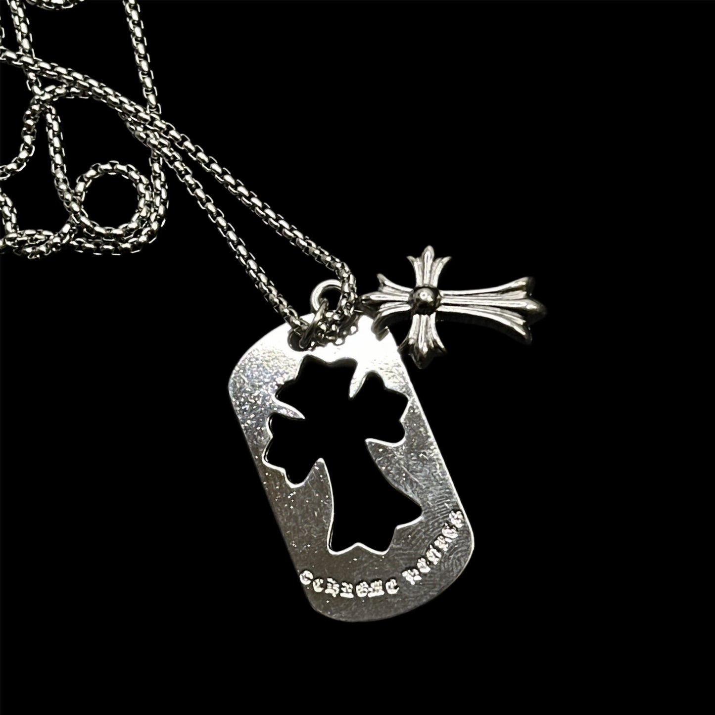 Chrome Cross Tag Pendant