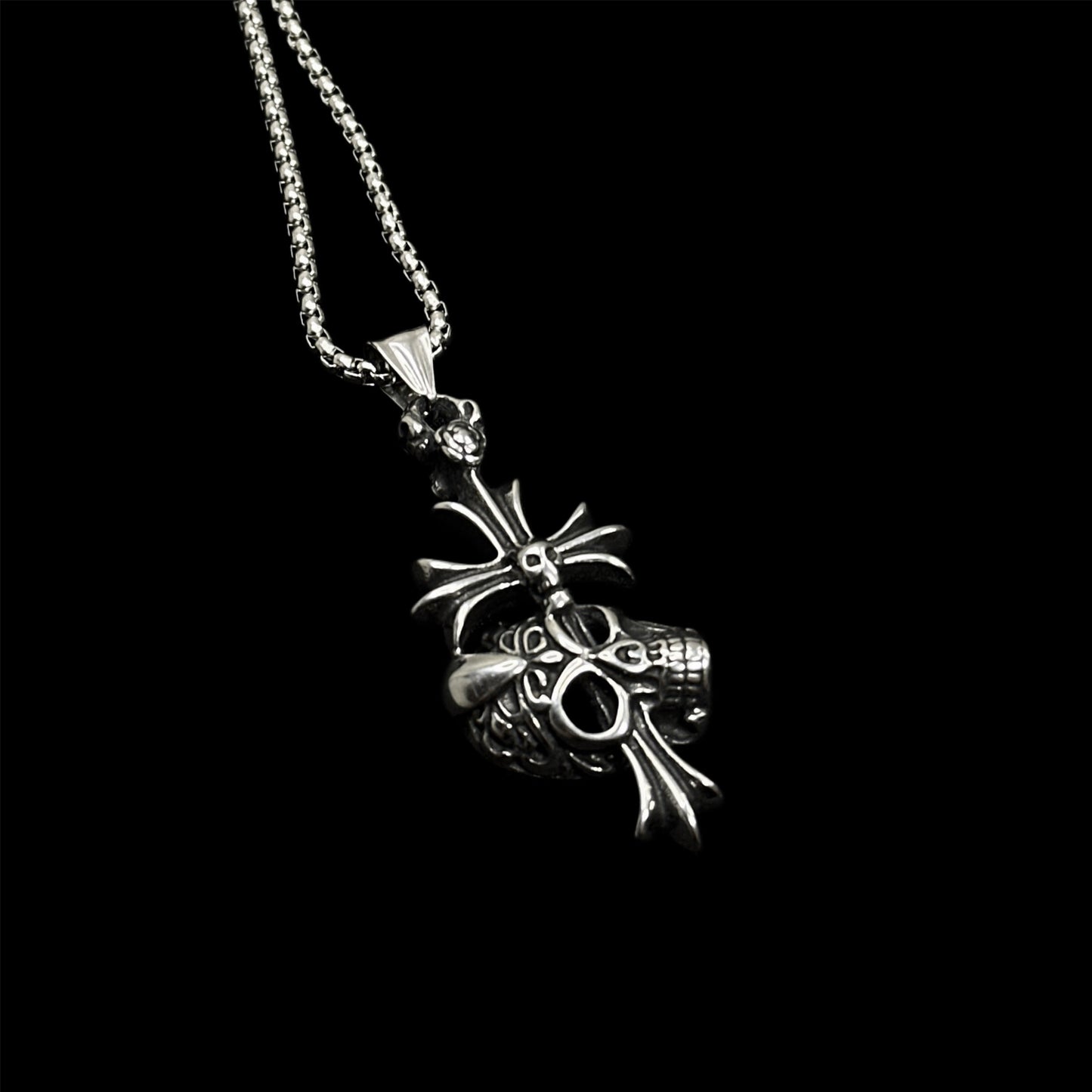 Chrome Skull Cross Pendant