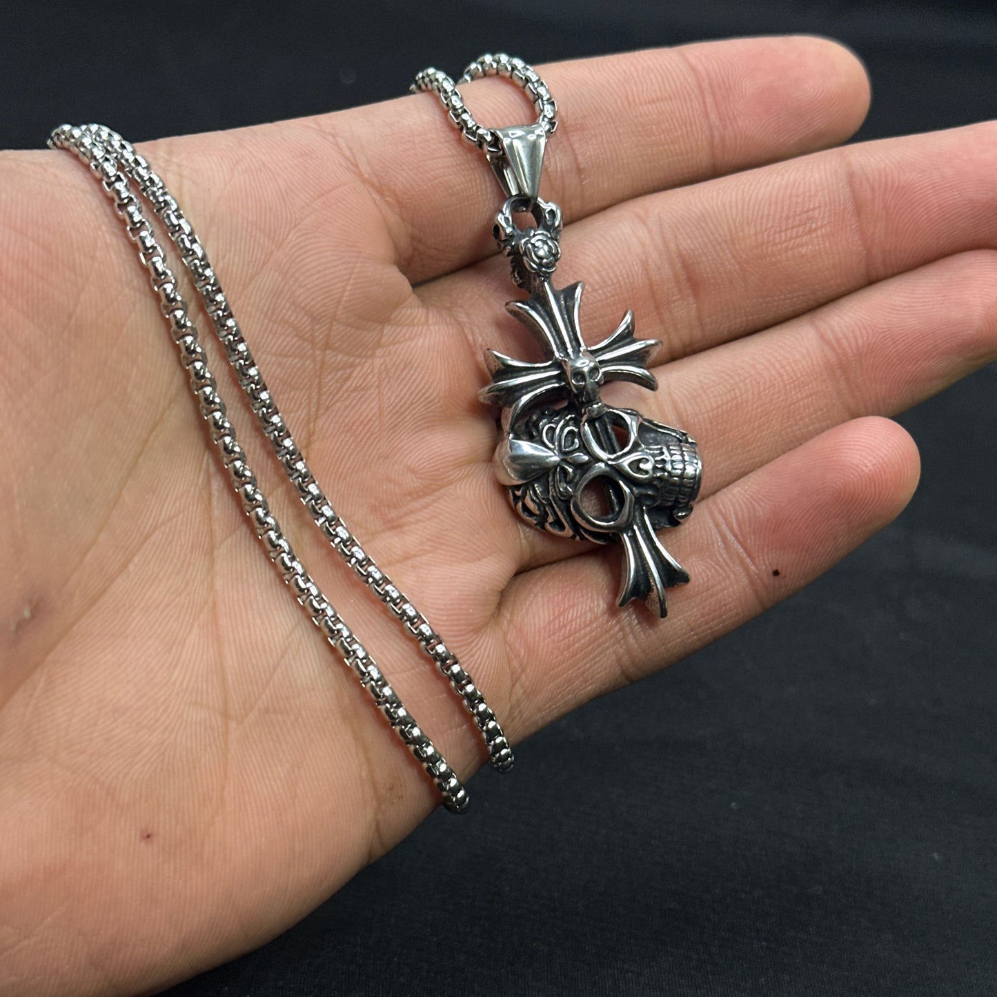 Chrome Skull Cross Pendant
