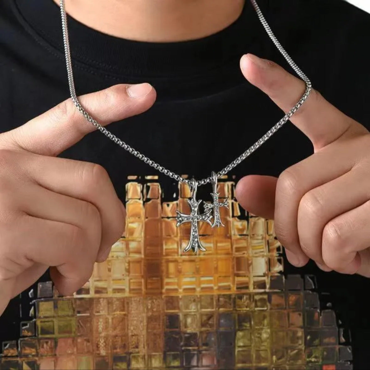 Chrome Double Cross Pendant