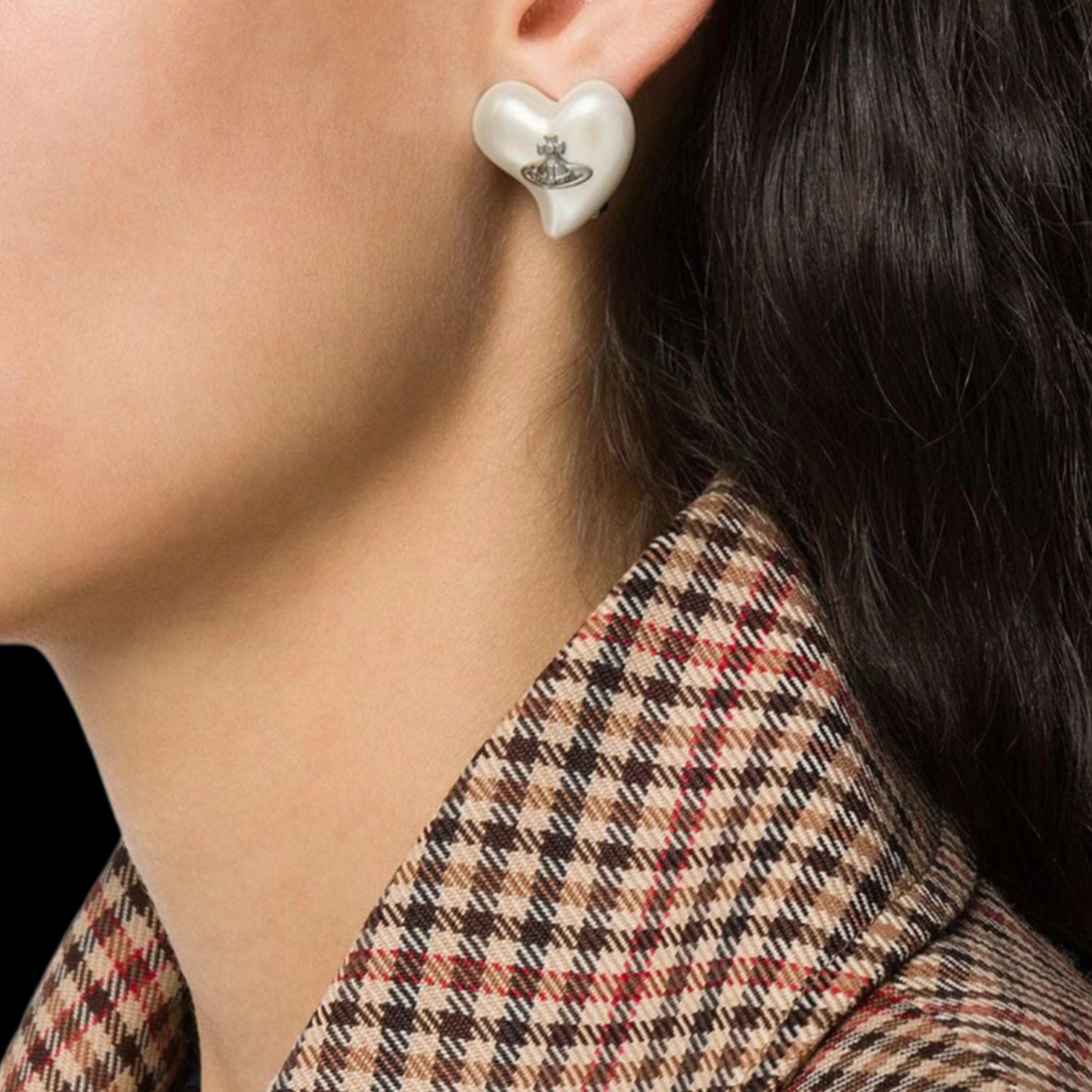 Pearl Diamante Heart Earrings