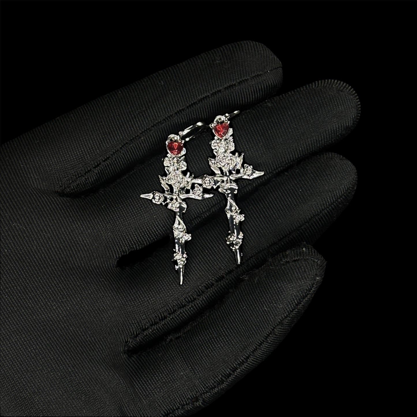 Molten Rose Cross Earrings